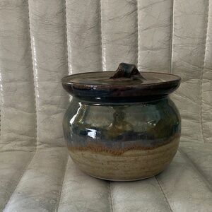 Handcrafted Stoneware Jar with Lid - Browns
